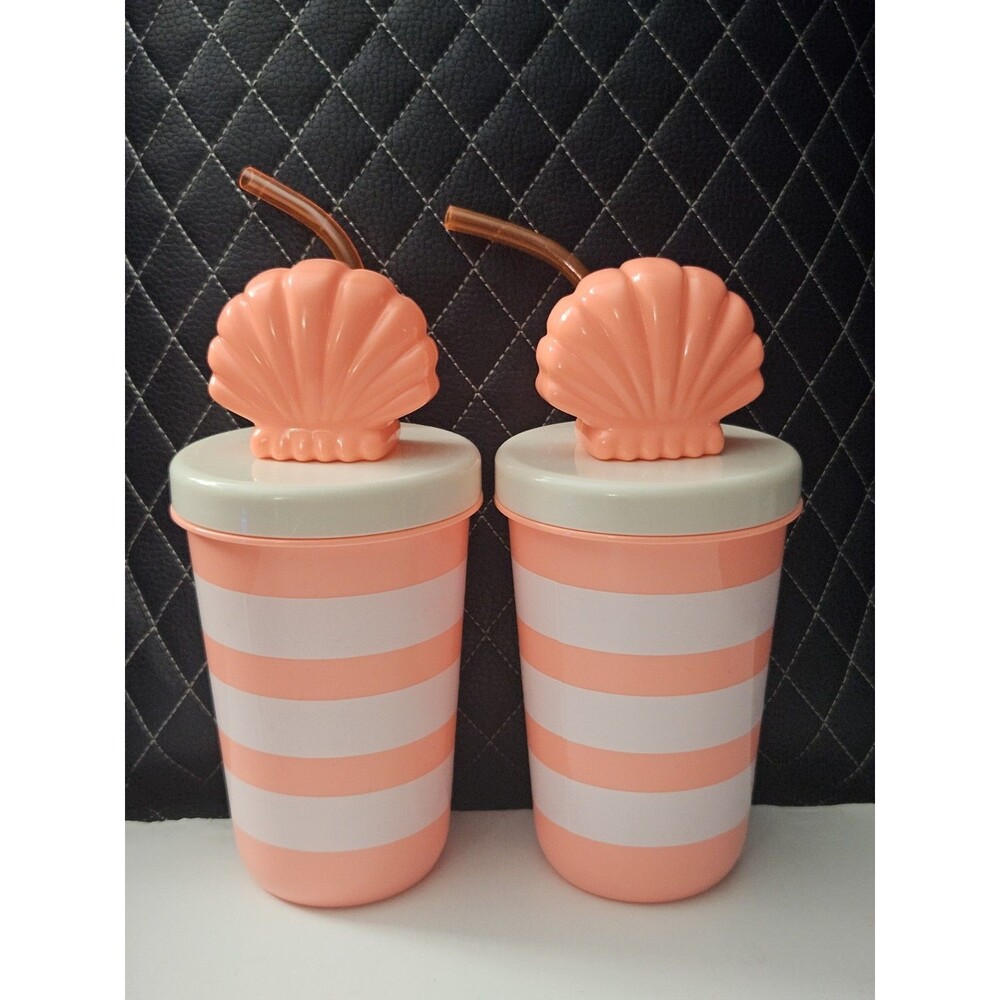 2 Pack Pink Sun Squad 17 fl oz Tumblers with Figural Seashell Lid with Straw